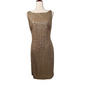 Lauren Ralph Lauren Gold Sequin Sleeveless Party Cocktail Dress Formal Holiday